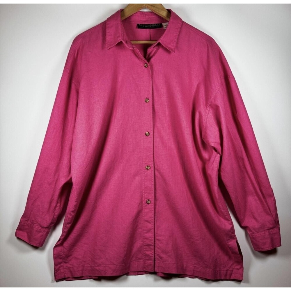 Harve Benard Shirt Womens Large Pink Linen Cotton Button Up‎ Oversized Casual